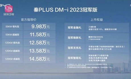 售9.98万起 秦PLUS DM-i冠军版上市