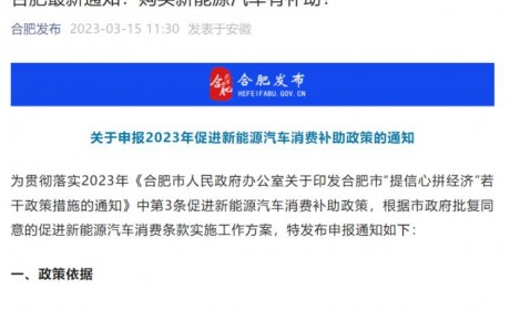 合肥：个人购买新能源车，最高补5000元