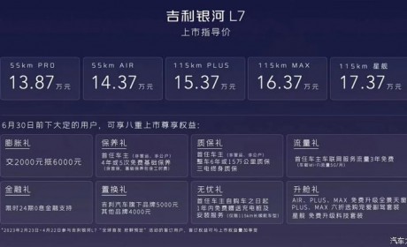 售13.87万元起 吉利银河L7正式上市