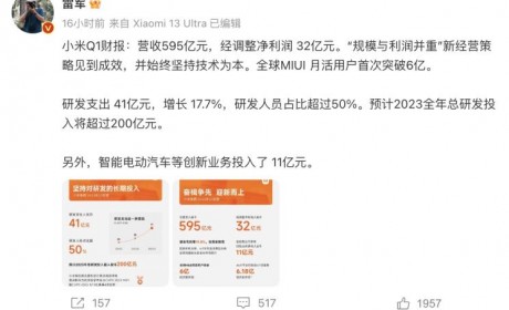 小米Q1财报：汽车业务投入11亿元！