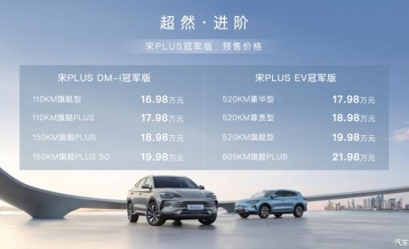 预售16.98万起 比亚迪宋PLUS冠军版预售