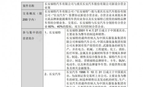 长安福特拟与长安汽车签署新设合营企业