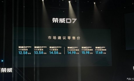 售12.58万元起/6款配置 荣威D7正式上市