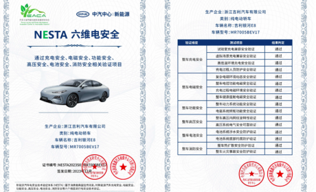 银河E8获六维电安全技术体系认证证书