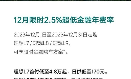 理想：12月限时2.5%超低金融年费率优惠