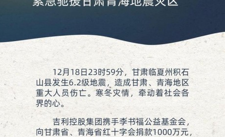 吉利控股集团捐1000万驰援甘肃青海灾区