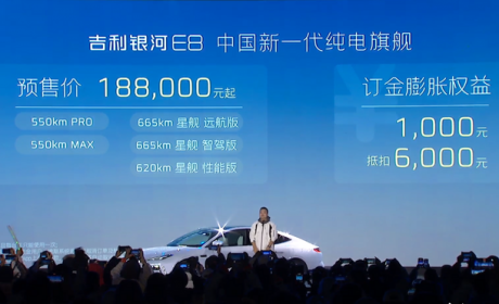18.8万元起售 吉利银河E8正式开启预售