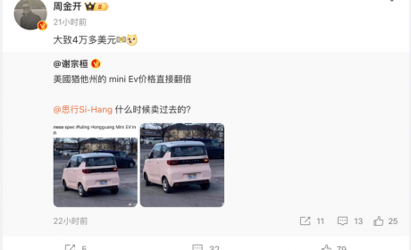 五菱宏光MINI EV美国售价超28万人民币