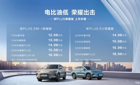 售12.98万起 比亚迪宋PLUS荣耀版上市
