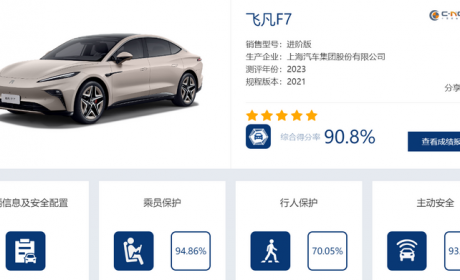 五星！飞凡F7公布C-NCAP碰撞测试成绩
