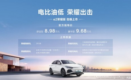 售8.98万起 比亚迪e2荣耀版正式上市