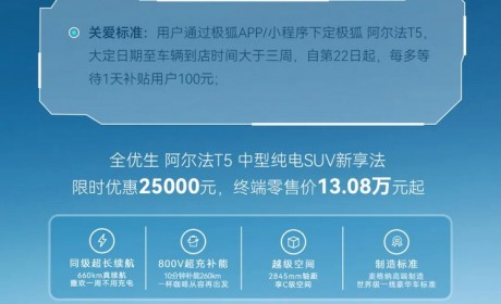 有补贴 极狐 阿尔法T5推出关爱计划