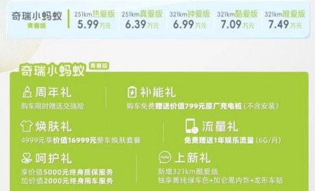 2.99万元起 小蚂蚁/QQ冰淇淋青春版上市