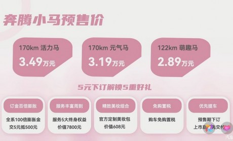 售2.89万起 奔腾小马正式开启预售！