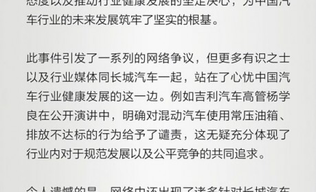 魏建军社交媒体发长文：中国汽车行业发展需要遵守规则、遵循规律