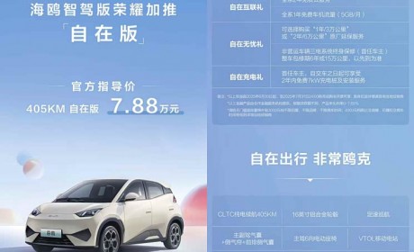 售7.88万/共推出1款配置 比亚迪海鸥自在版正式上市