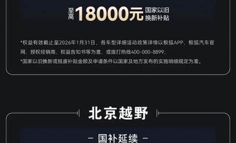 国补至高14万等 北汽集团旗下极狐、北京越野多品牌推出限时优惠