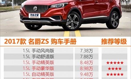 推荐1.5L精英版 2017款名爵ZS购车手册