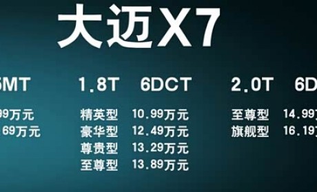 售8.99-16.19万 众泰大迈X7新车型上市